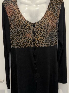 Sans Souci Black Long Sleeve Top with Leopard Print Yoke